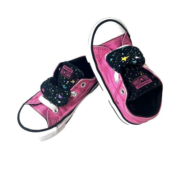 Converse Pink Canvas Sneaker Toddler Girls 8 Double Padded Tongue Low Top SlipOn - Picture 1 of 9